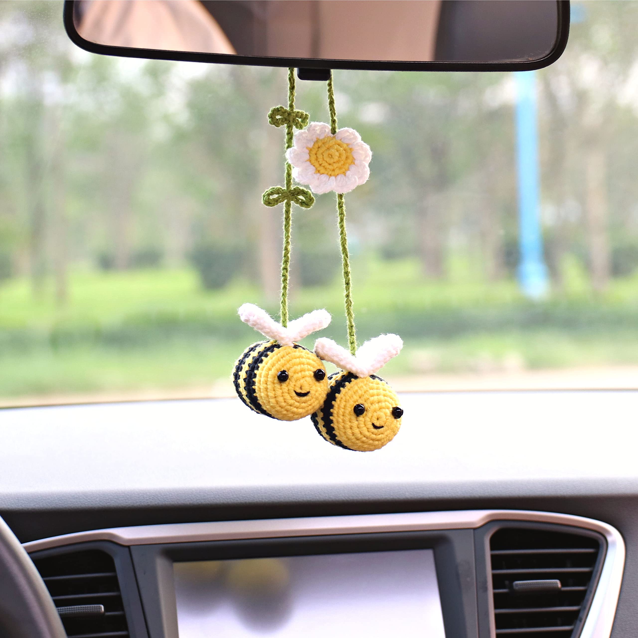 Amazon.com: Bunny Crochet Bee Car Rear View Mirror Holder, Cute